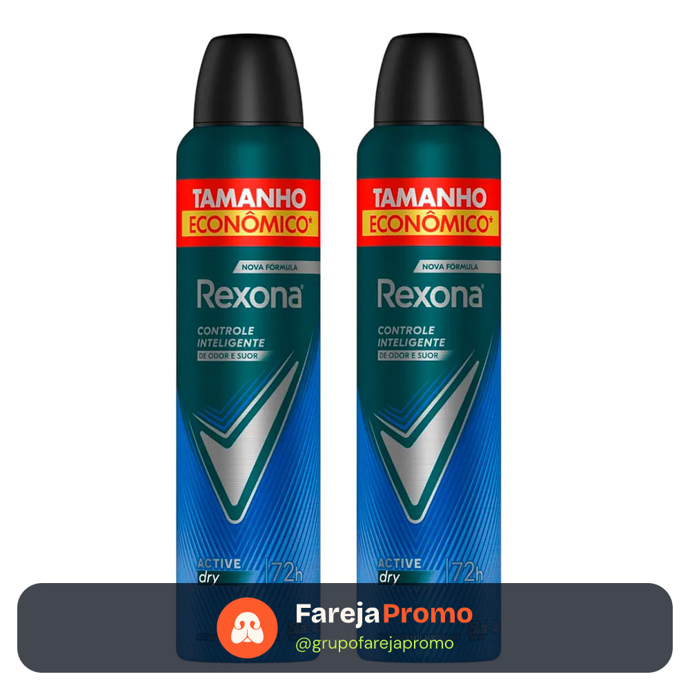 Kit Desodorante Antitranspirante Aerosol Rexona Active Dry 72 horas 250ml - 2 Unidades