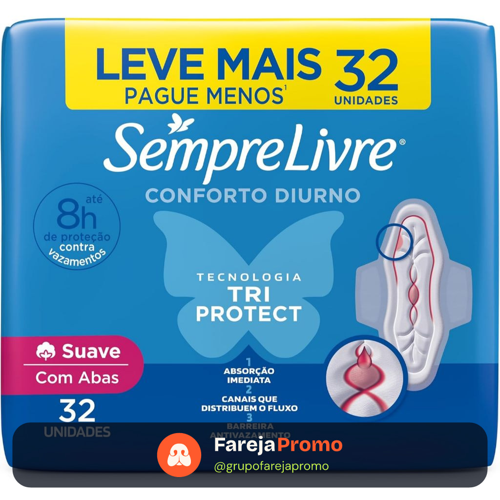Absorvente Sempre Livre Adapt Plus Suave Abas com 32 Unidades