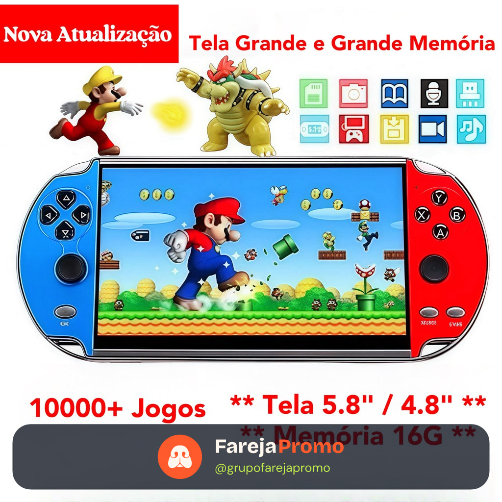 2025 Videogame Portatil Tela 5.8" /4.8" +10000 Jogos Retro 16GB, Console de Mão Memoria Expansivel