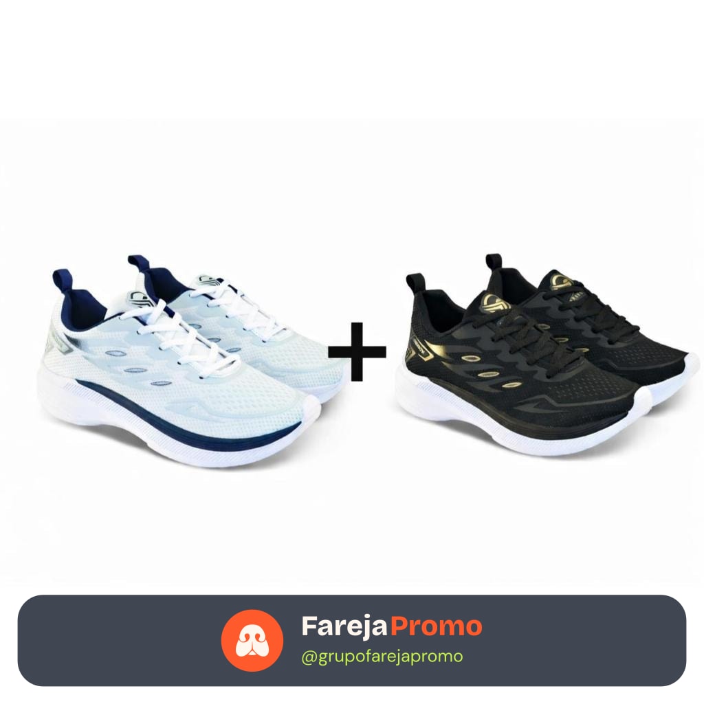 KIT 02 PARES Tenis Masculino Escolar Academia Original FREEDOM Corrida Caminhada PROMOÇÃO BRANCO AZUL+ PRETO DOURADO