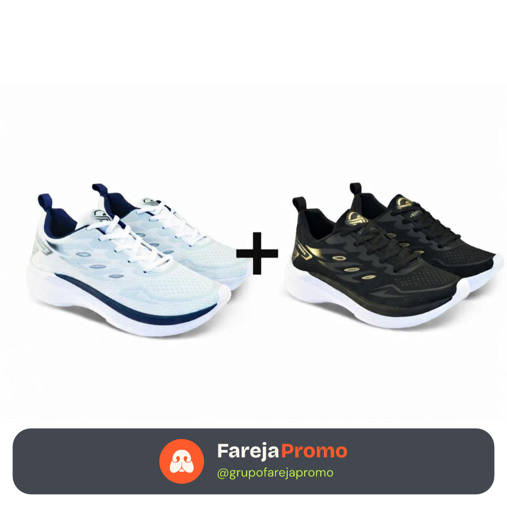 KIT 02 PARES Tenis Masculino Escolar Academia Original FREEDOM Corrida Caminhada PROMOÇÃO BRANCO AZUL+ PRETO DOURADO