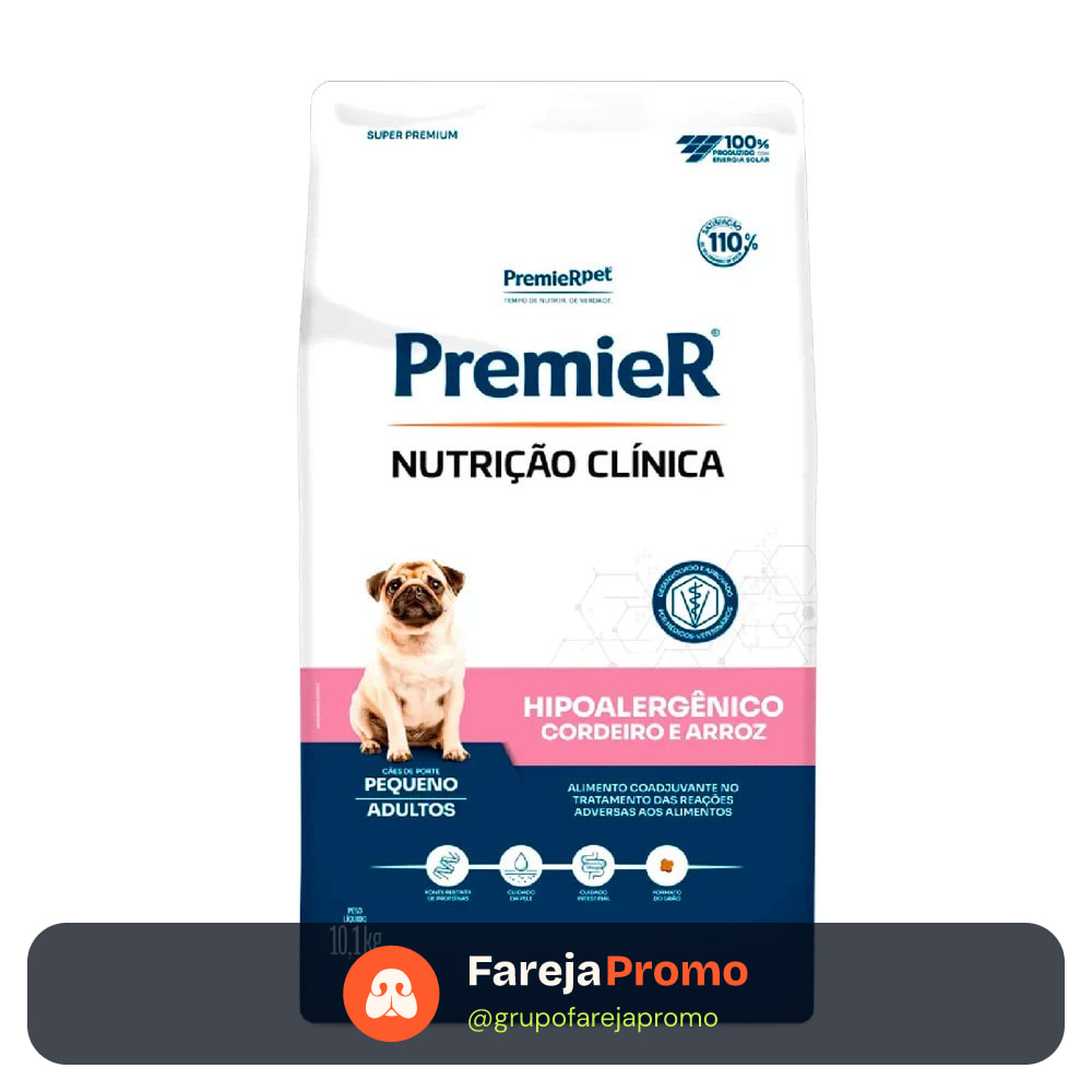 Ração Premier Nutrição Clínica Hipoalergênico Cães Porte Pequeno Cordeiro e Arroz 10,1kg