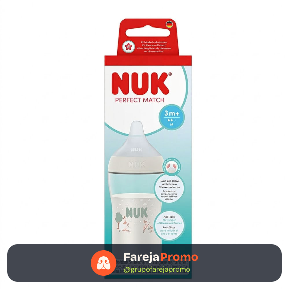 Mamadeira NUK Perfect Match Ovelha 3+ Meses Sistema Anticólica e Bico Flexível Fluxo Médio 260ml