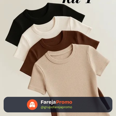 Kit 4 Blusas Feminina Ribana Canelado Estilosa Básica Casual Preto, Branco, Marrom E Nude Lisa M/g (36/42)