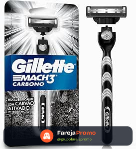 Gillette Mach3 Carbono Aparelho de Barbear com Carvão Ativado 1 Unidade