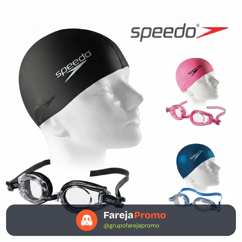 Kit Óculos De Natação + Touca De Silicone Speedo Adulto Impermeável Hidroginástica Original