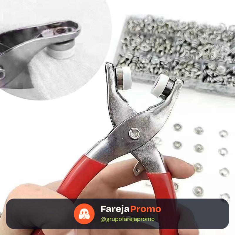 Alicate Aplicador Para Botao De Metal De Pressao Roupa + 150 botões de roupas LOJA CANAA