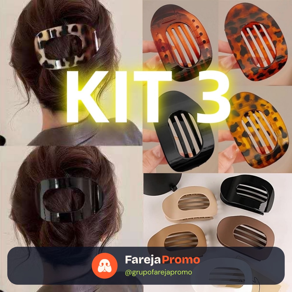 Kit 3 Presilha De Cabelo Oval De Terra Plana Aperto Dentes Dobráveis E Confortáveis Curvos Aleatoria
