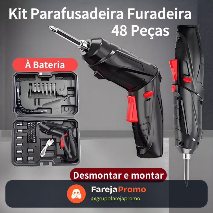 Kit Parafusadeira Elétrica/Furadeira 48 Peças À Bateria Sem Fio Carregador Usb Portátil Leve