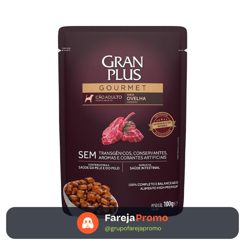 Ração Úmida Sachê GranPlus Gourmet Cães Adultos Ovelha 100g