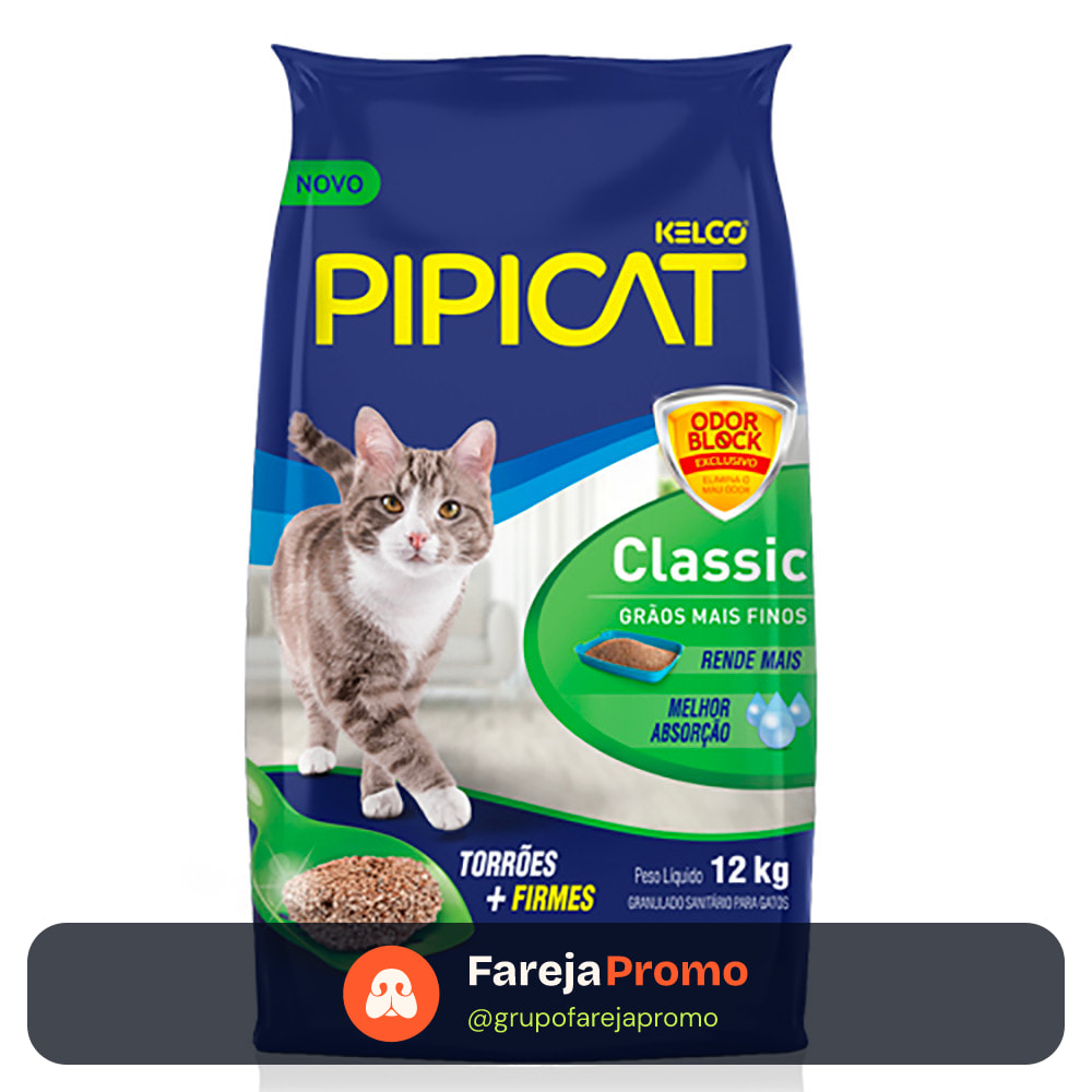 Areia Higiênica Pipicat Classic Para Gatos 12kg
