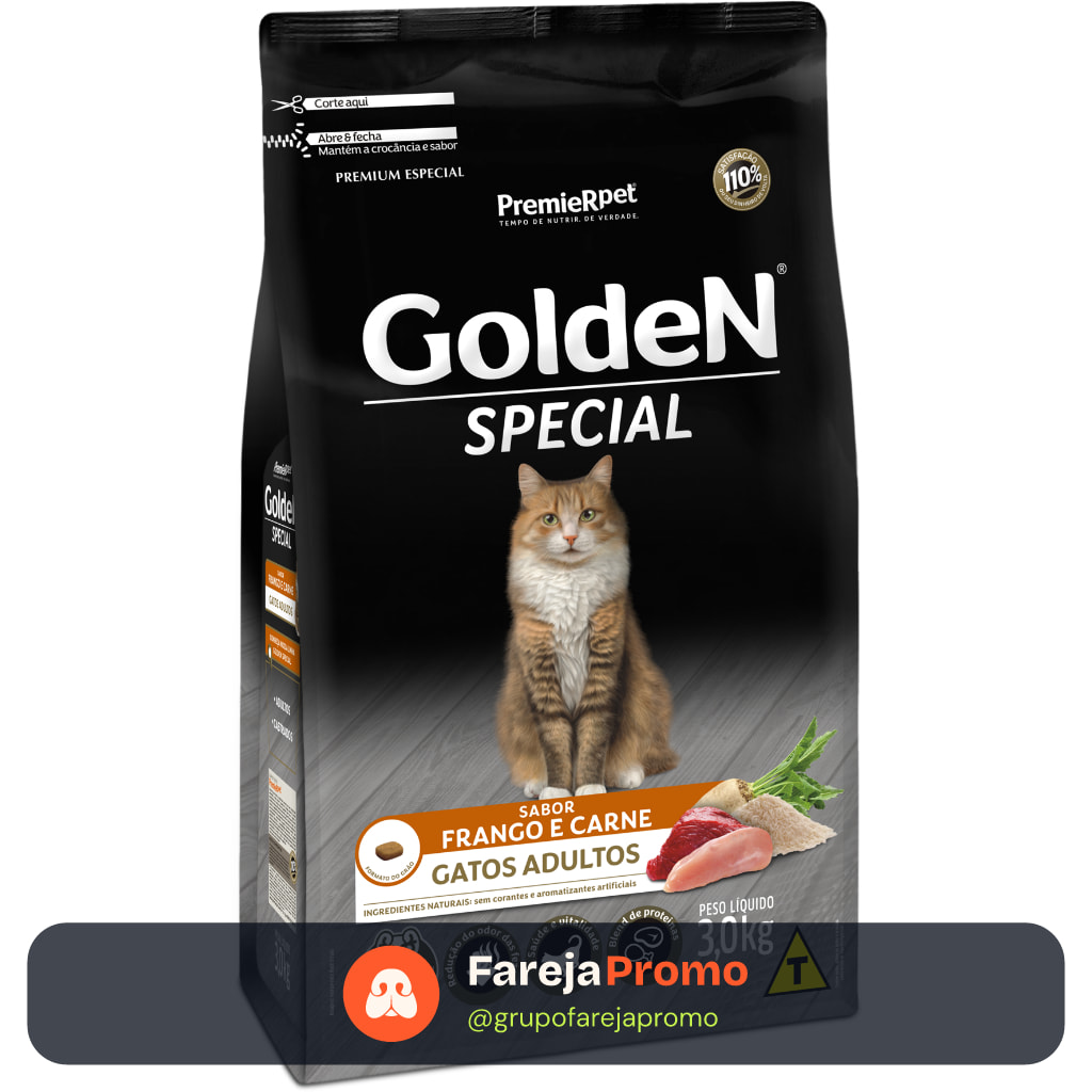 Ração Golden Special Gatos Adultos Frango e Carne 3kg