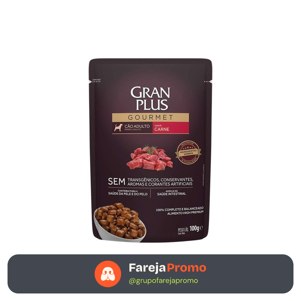 Ração Úmida GranPlus Sachê Gourmet Carne para Cães Adultos