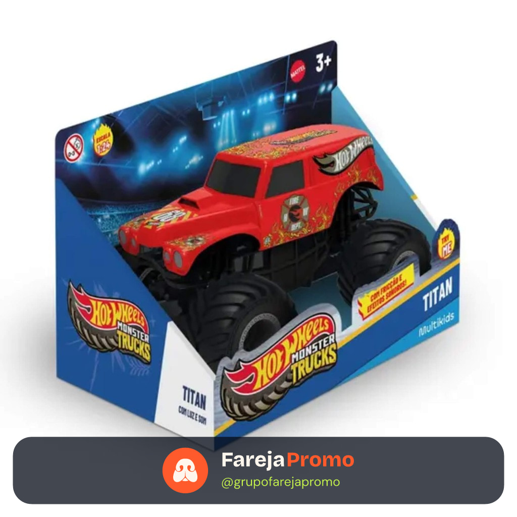Brinquedo Infantil Hot Wheels Monster Truck Titan 1:24 c/ Luz e Som Multikids - BR2530