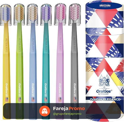 OralGos Escova de Dentes Premium 6 unidades Colorido, Cerdas Ultra Macias