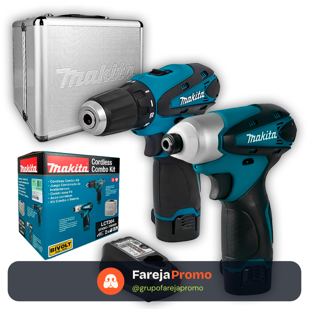 Combo Makita Parafusadeira DF330D + Impacto TD090D 12V 2 Baterias Carregador LCT204 Compacto