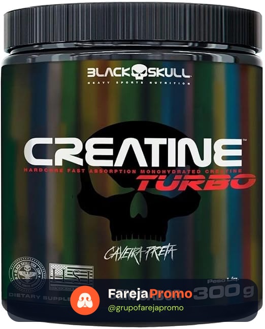 Creatine Turbo – sem sabor - Pote 300g - Black Skull - Suplementação para Treino, Performance, Ganho Muscular, Hipertrofia, Força e Resistência