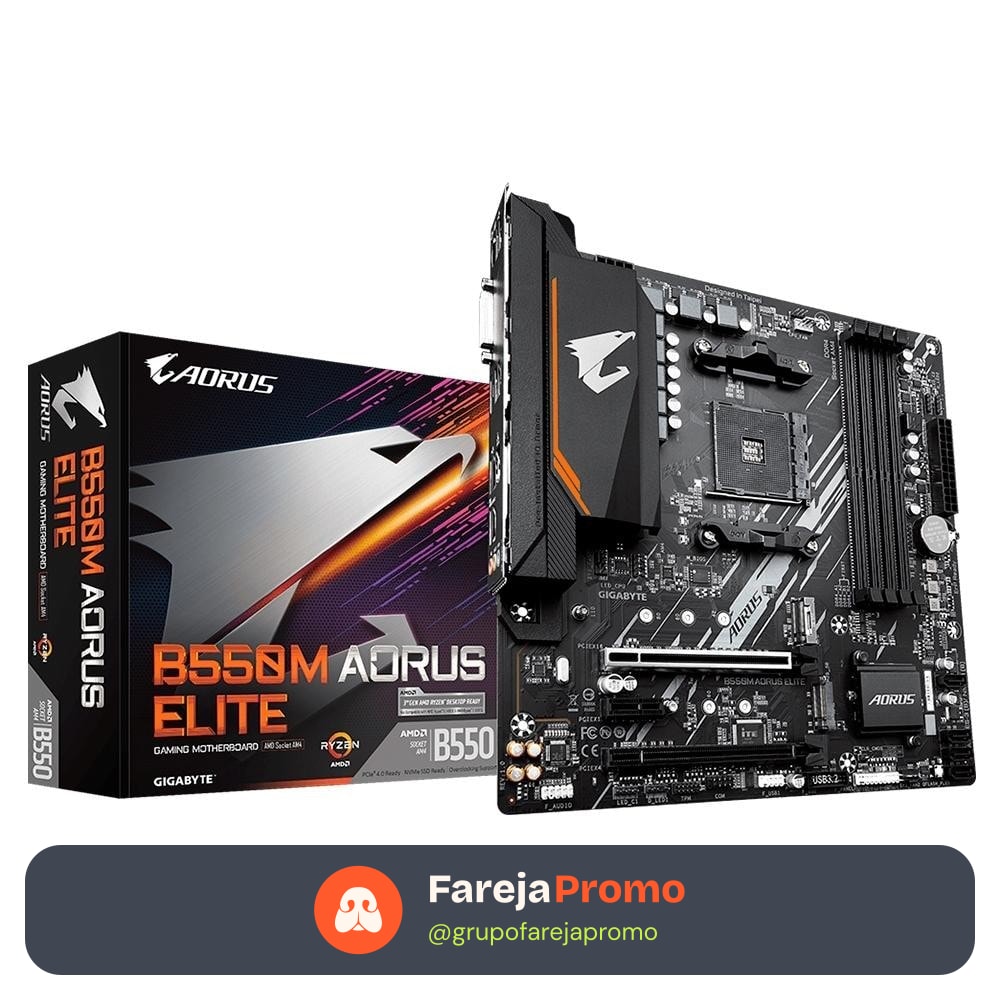 Placa Mãe AORUS ELITE AMD AM4 Gigabyte B550M DDR4 Gamer