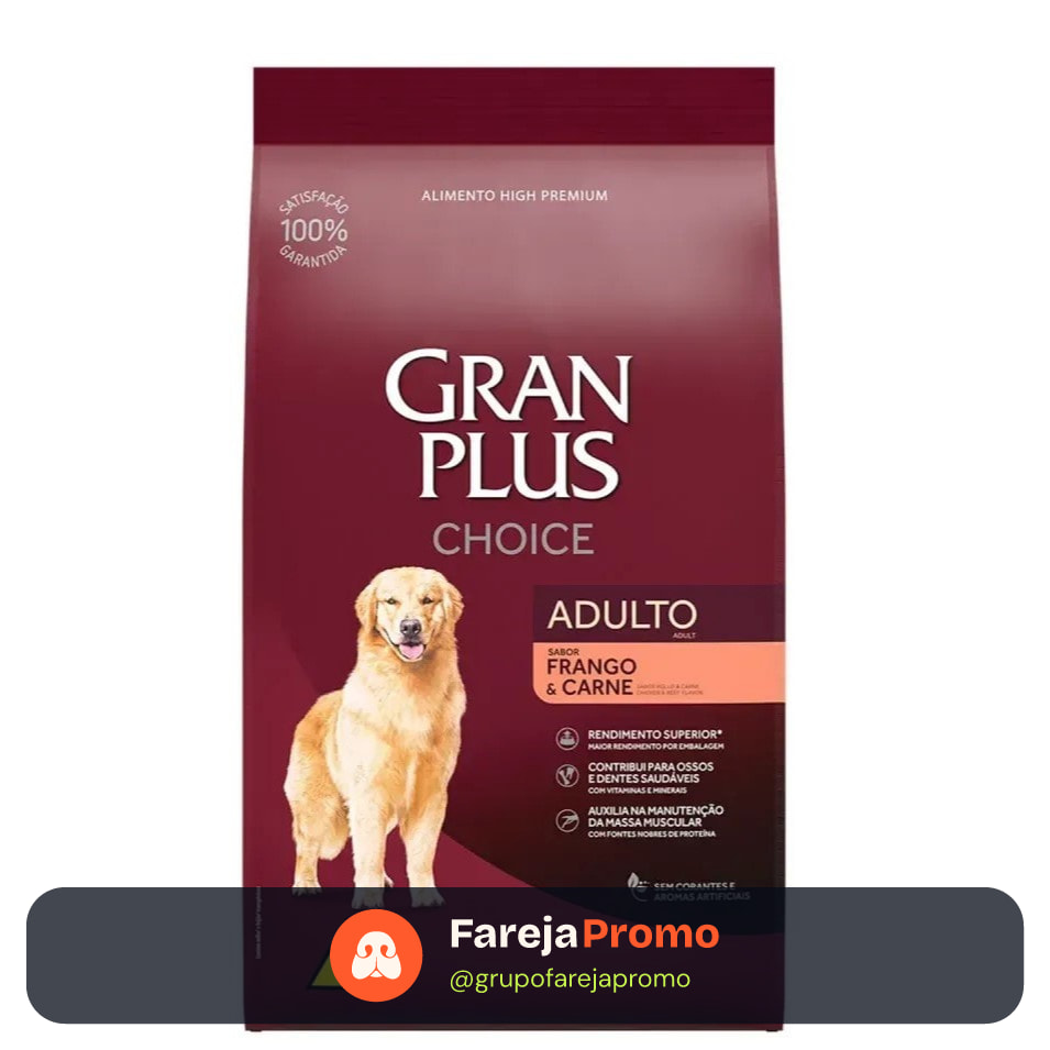 Ração GranPlus Choice Cães Adultos Frango e Carne 15 kg