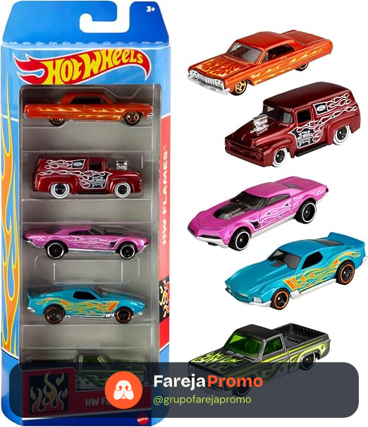 Pacote 5 Carros Sortidos, Hot Wheels, Mattel, Multicor - não é possível escolher as cores