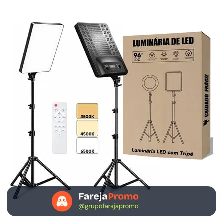 Iluminador Led Profissional Quadrado Lumi Para Fotos E Vídeos, Com Tripé De 2,10m E Luz Ajustável 127/220v Preto Branco