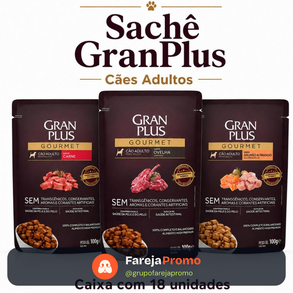 Ração Úmida GranPlus Carne Cães Adultos Cx 18 Sachês 100g