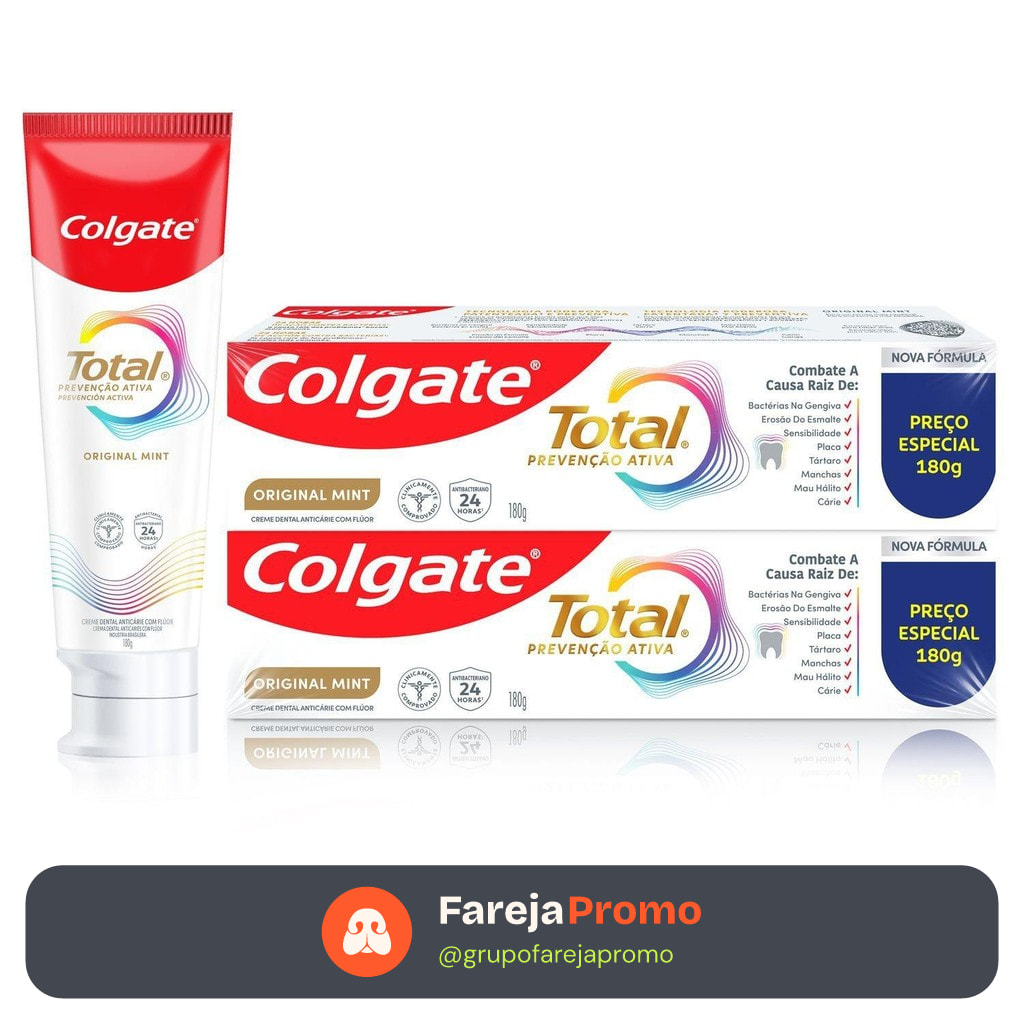 Creme Dental Colgate Total Original Mint Prevenção Ativa 180g 2 unidades