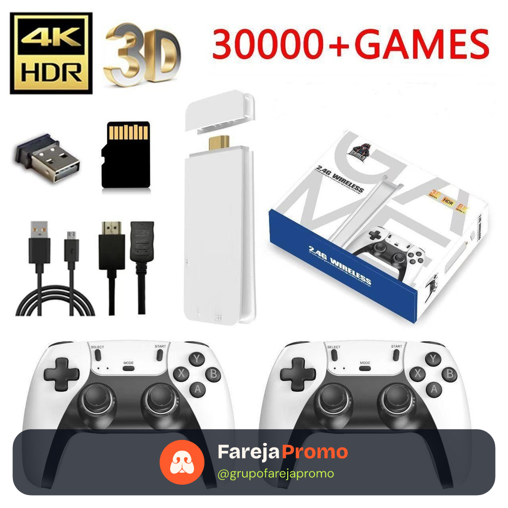 2025 Novo Videogame Stick M15 Pro 4k 64gb Hdmi Com 2 Controles Sem Fio + 2000 Jogos