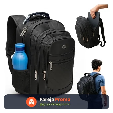 Mochila Masculina Impermeável Reforçada Aço Escola Notebook Preto Liso