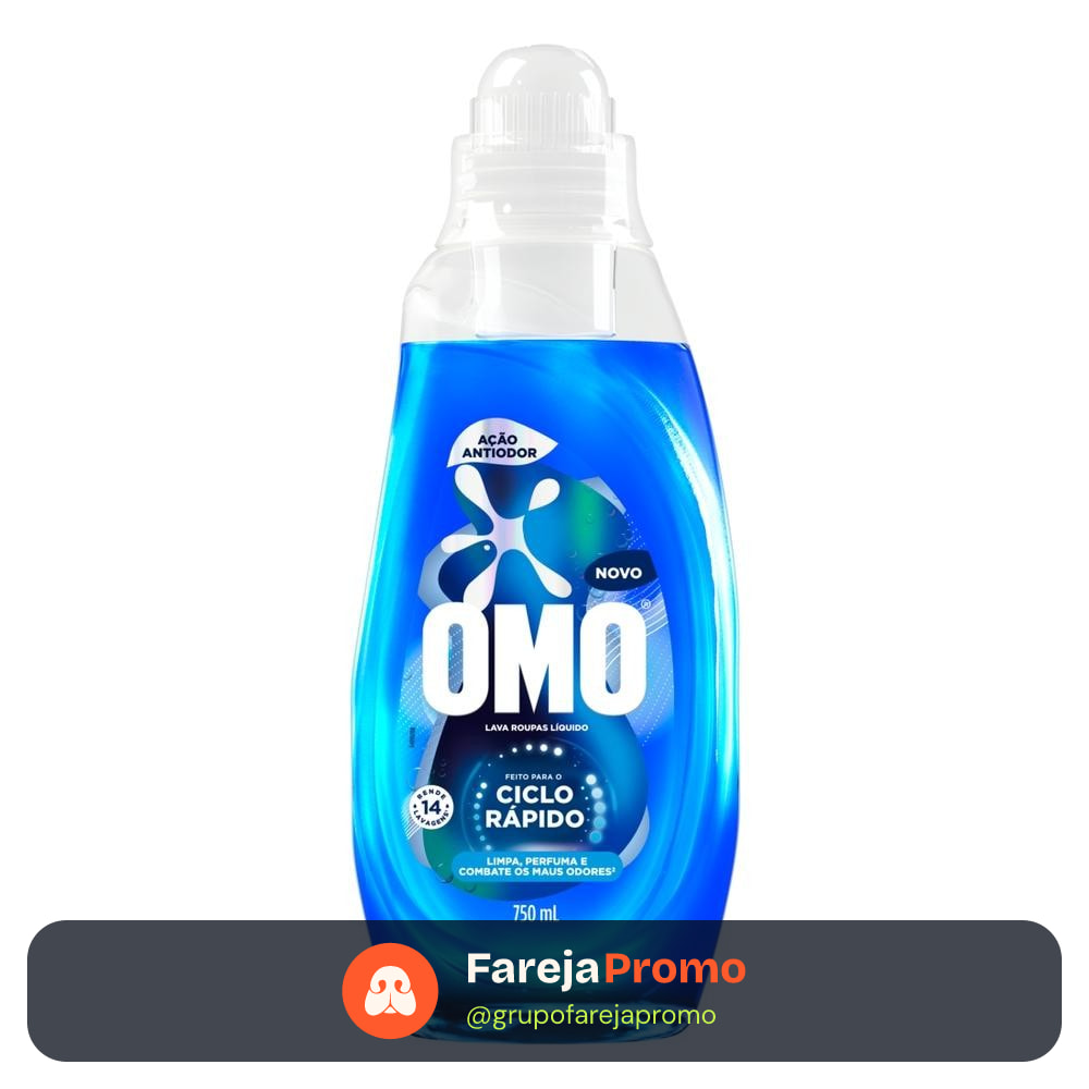 Lava-Roupas Líquido Omo Ciclo Rápido Ação Antiodor Frasco 750ml