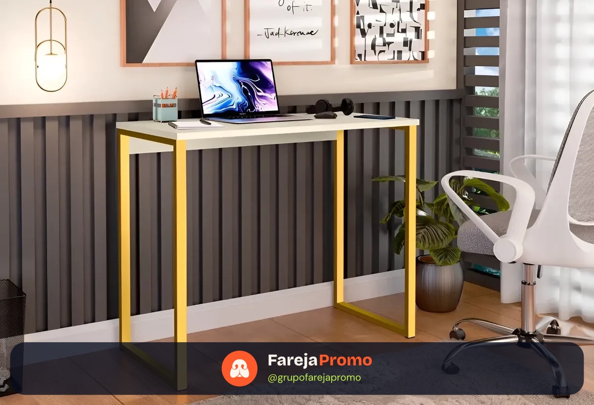 Escrivaninha Industrial Mesa Estudo Aparador Office Aço Mdf