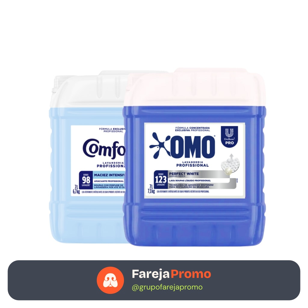 Kit Lava Roupas Líquido Perfect White Omo 7L + Amaciante Lavanderia Pro Comfort 7L