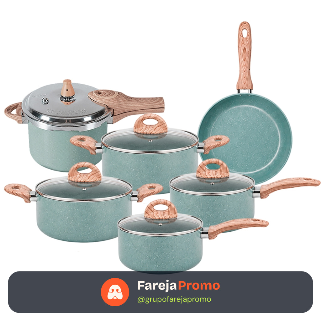 Jogo de Panelas 6pçs Com Panela de Pressão 4,2L Brinox Botanika Revestimento Cerâmico e Indução