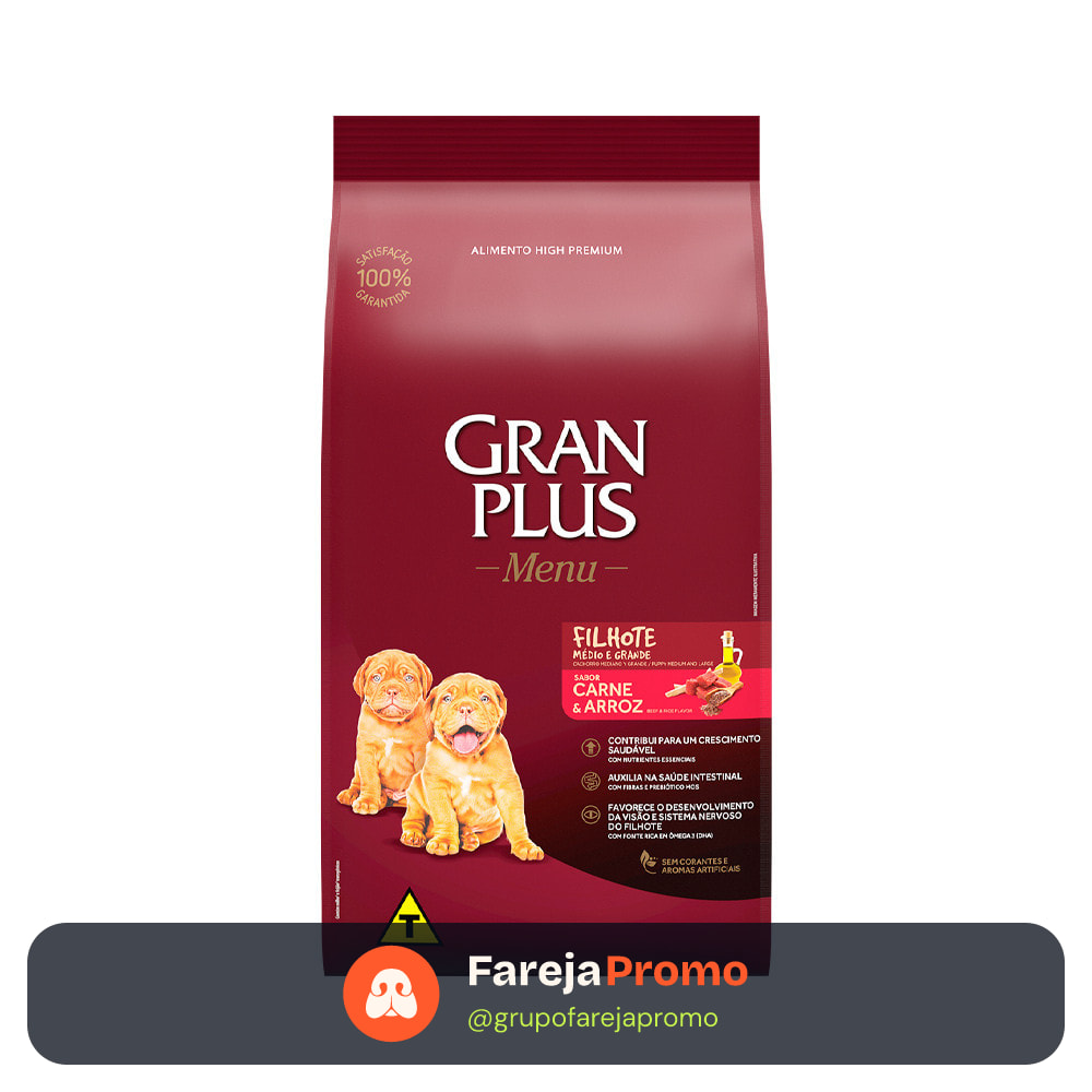 Ração 15kg GranPlus Menu Cão Filhote Raças Medias e Grandes Sabor Carne
