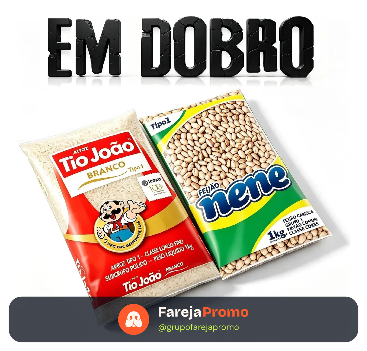 Kit Em Dobro Arroz Tio João + Feijão Carioca Nenê 1kg Cada