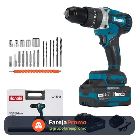 Parafusadeira Furadeira Impacto Hanabi Jl-2005 80nm 13mm Brushless Sem Fio 2 Baterias 4.0ah Cor Azul-petróleo Frequência 50hz / 60hz 127/220v
