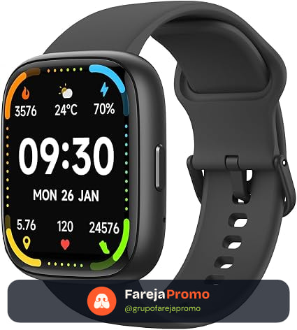 Bettdow SmartWatch, relogio smartwatch com Ecrã tátil e Alexa, à prova d'água IP68, relogio feminino e masculino, com 100+ modo esportivo e recebimento de notificações(preto)
