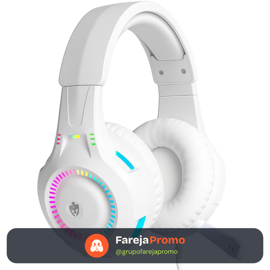 Fone De Ouvido Headset Gamer Profissional Branco Led RGB PC USB P2/P3 Celular Vídeogame Xbox PS4 PS5