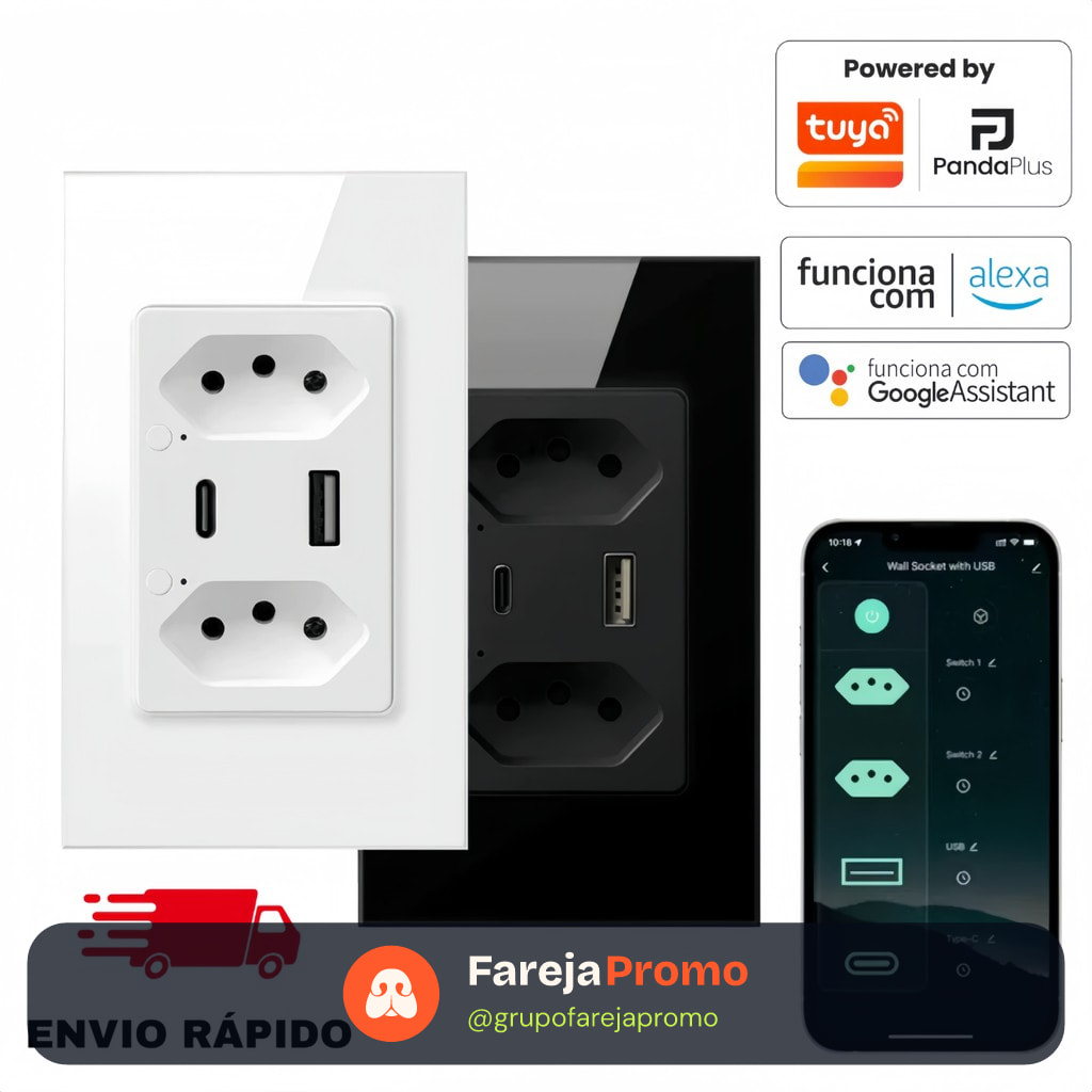Tomada Inteligente WiFi – Compatível com Alexa e Google Assistente – Controle Remoto via App – Função Timer