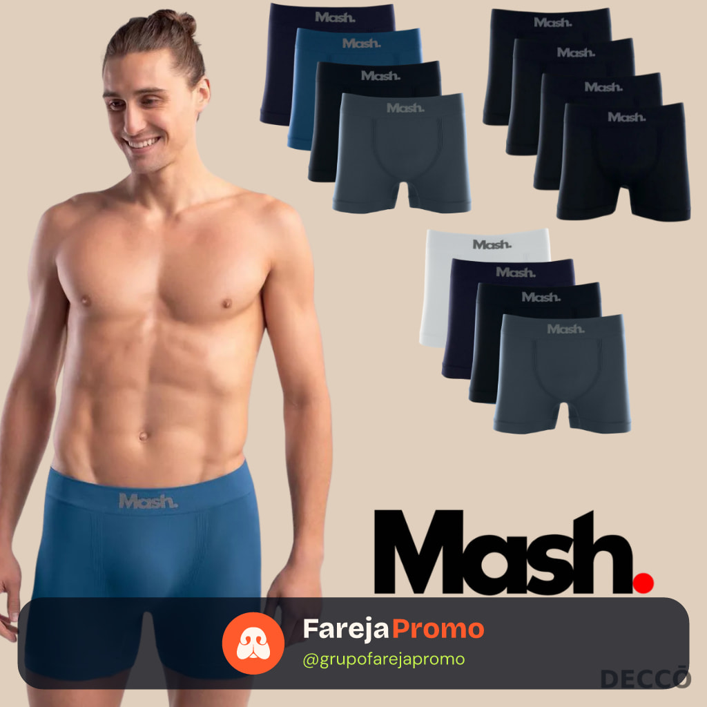 Kit 4 Cuecas Boxer Mash Sem Costura Microfibra Toque Suave Conforto