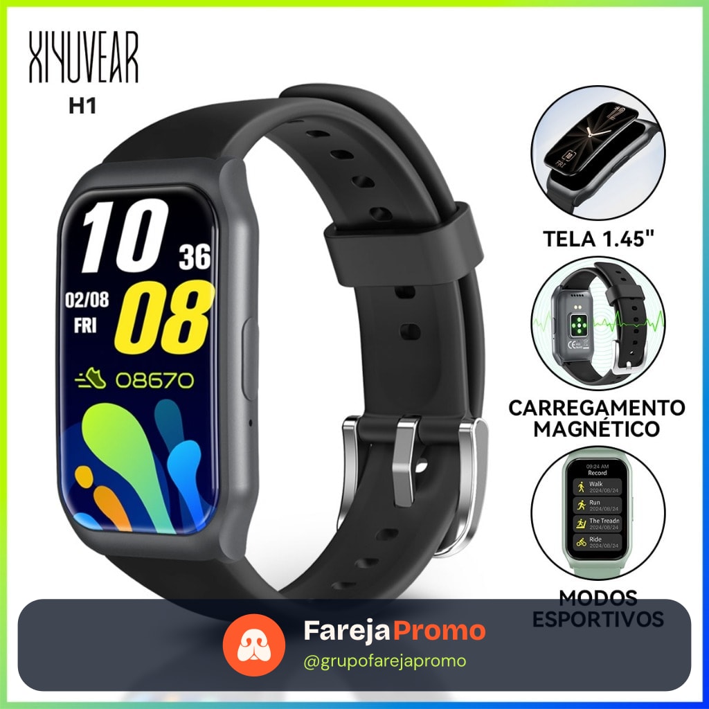 Smartwatch XiYuVear  H1 Tela 1.45" Chamada Bluetooth Monitor Cardíaco Sono Notificações Relógio Inteligente Android iOS