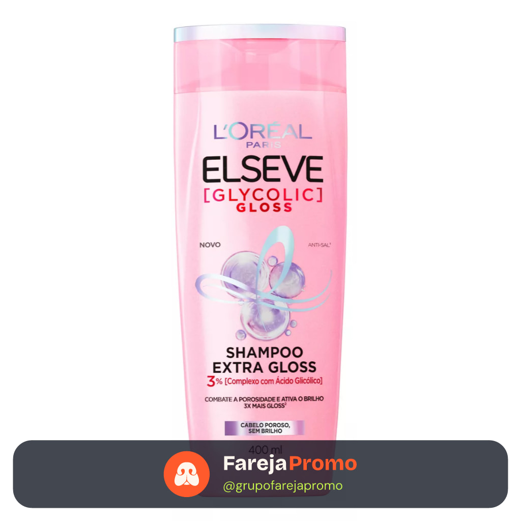 Shampoo Gloss, Limpeza Profunda e Combate a Porosidade, com Ácido Glicólico, Glycolic Gloss L'Oréal Paris Elseve, 400ml