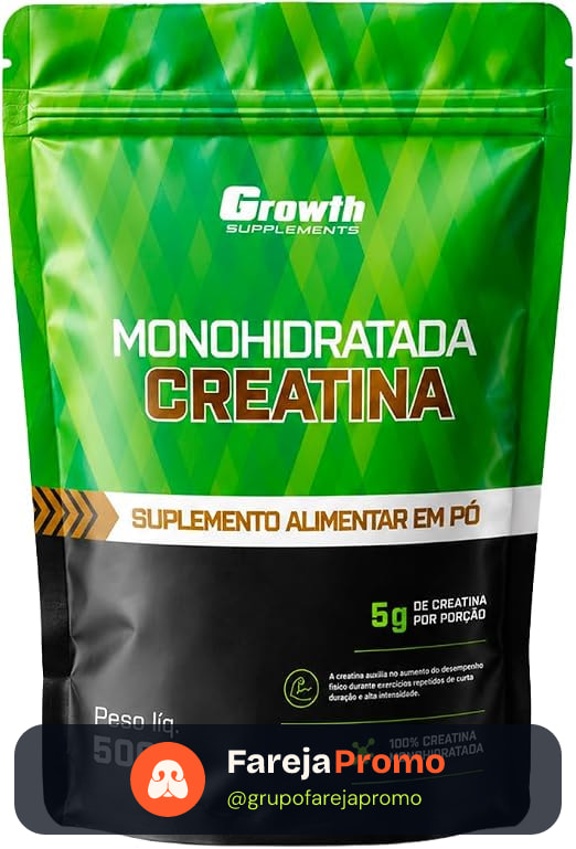 Growth Supplements - Creatina 500g Pouch Treino Musculação Dieta Alta Performance - Growth Supplements