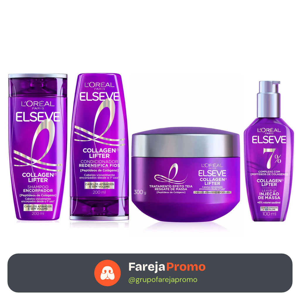 KIT ELSEVE COLÁGENO LIFTER SHAMPOO + COND + MÁSC + SÉRUM - 4 ITENS