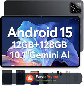 Tablet Xixaomiro S11 Pad 10.1" Android 15, 128GB ROM + 12GB RAM, Tela 120Hz, Octa-Core, Câmera 13MP + 5MP, Bateria 8000mAh, Kit com Teclado, Mouse e Caneta Stylus para Trabalho e Estudos (Cinza claro)