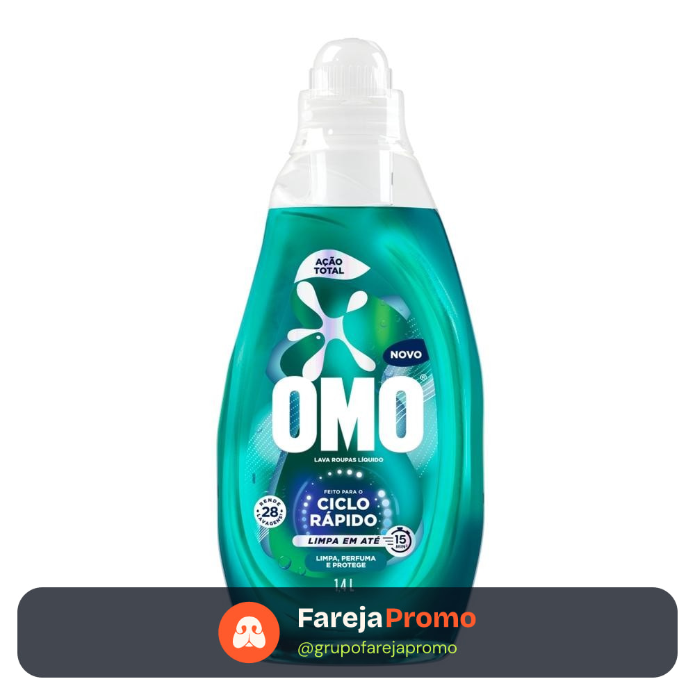 Lava-Roupas Líquido Omo Ciclo Rápido Ação Total Frasco 1,4l