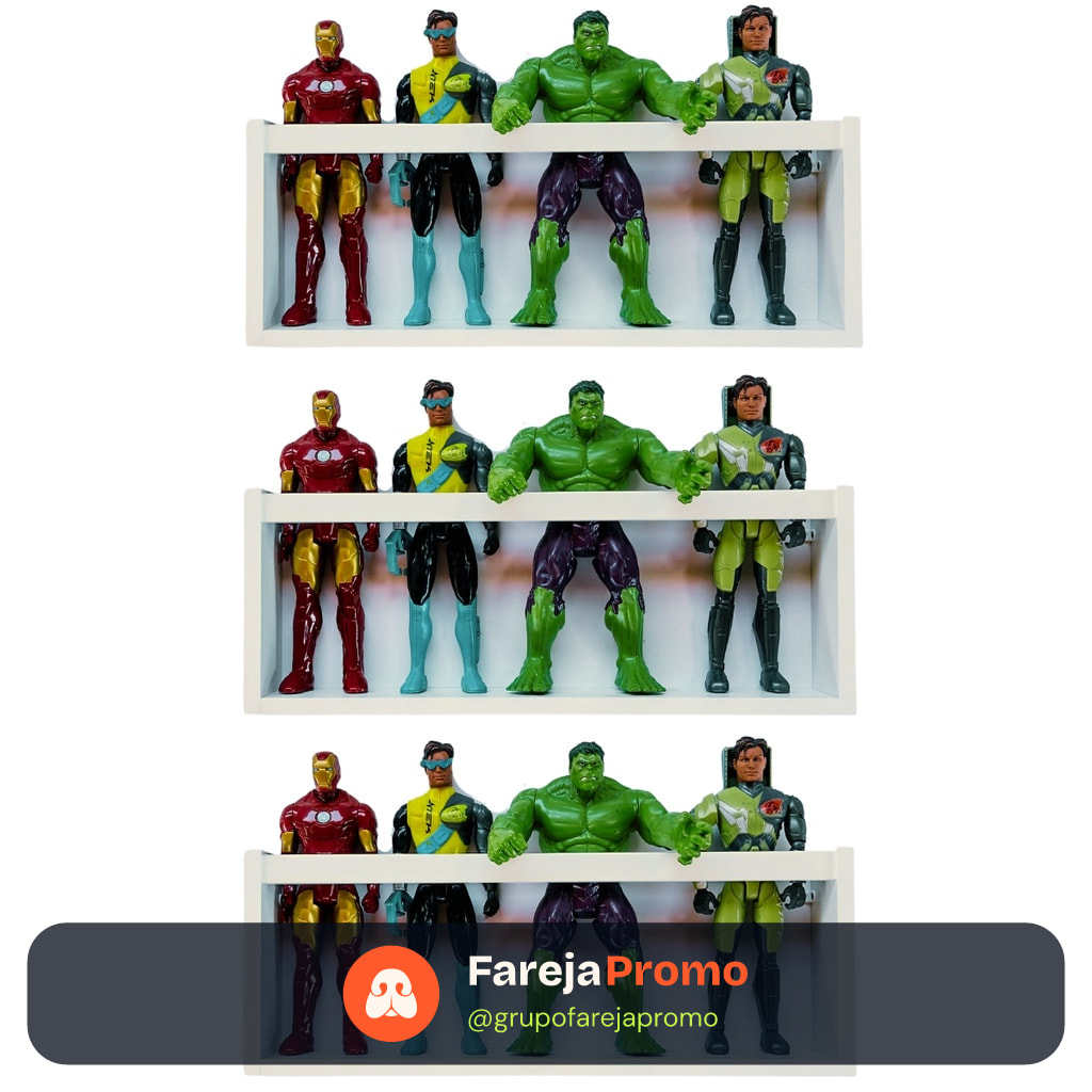 Kit 3 Prateleira Para Bonecos Marvel Estante Barbie Nicho De Pelúcia Brinquedos Infantis Mdf 55cm