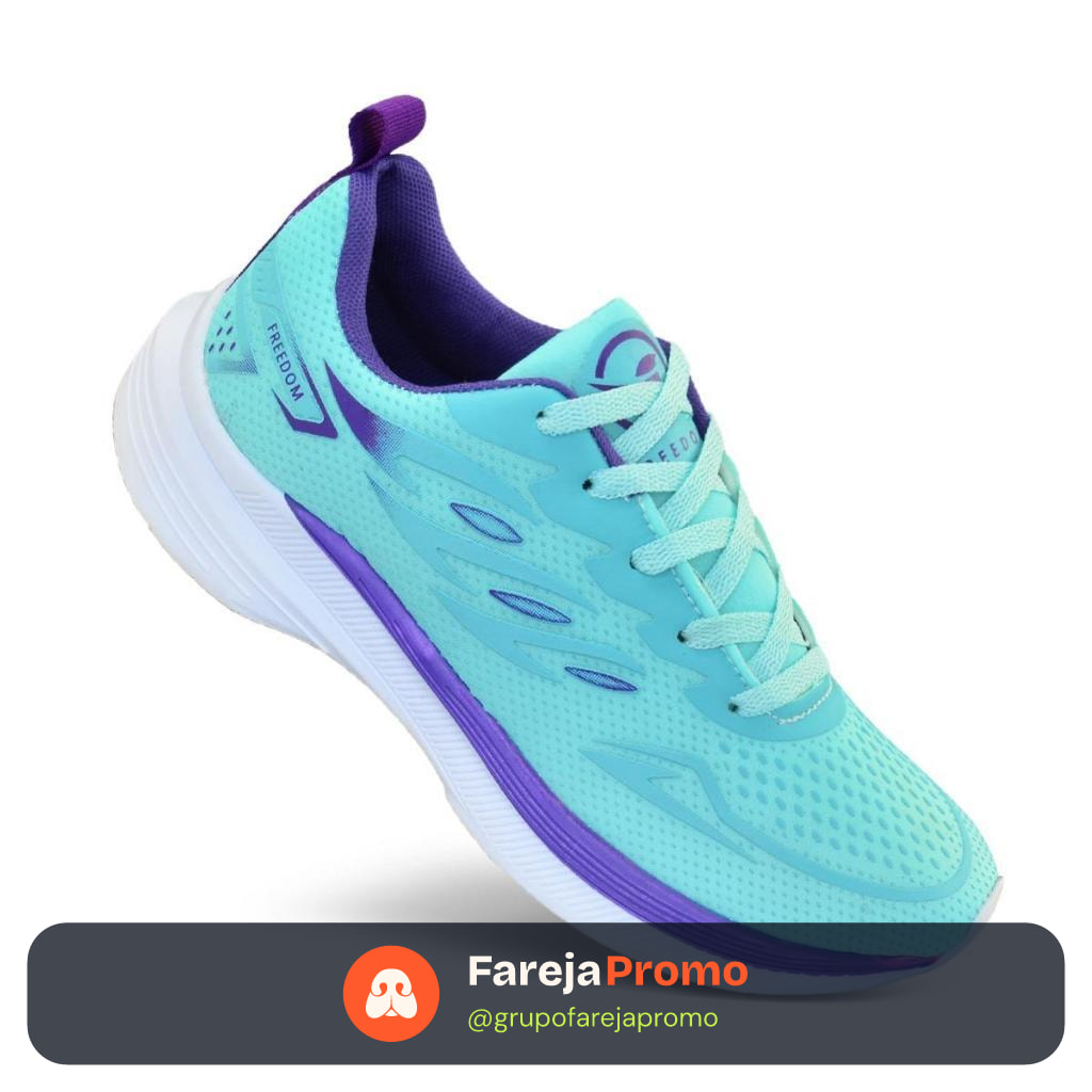 TENIS FEMININO CORRIDA CAMINHADA TREINO LEVE FREEDOM ACADEMIA VERDE AGUA ROXO