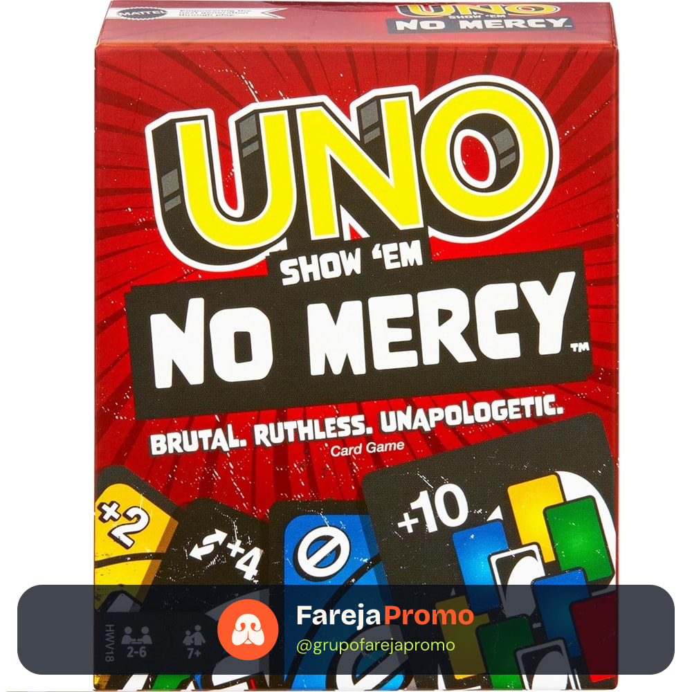 UNO No Mercy Mattel Jogo de Cartas - Jogo de Tabuleiro para Família Original com 168 Cartas
