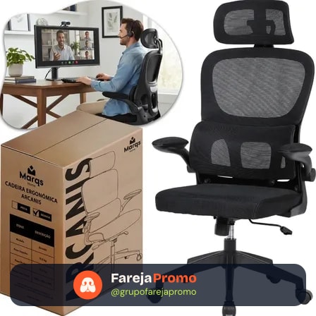 Cadeira Escritório Presidente Ergonômica Marqs Home Arcanis Preta Com Apoio Lombar E Encosto Em Mesh Preto Malha
